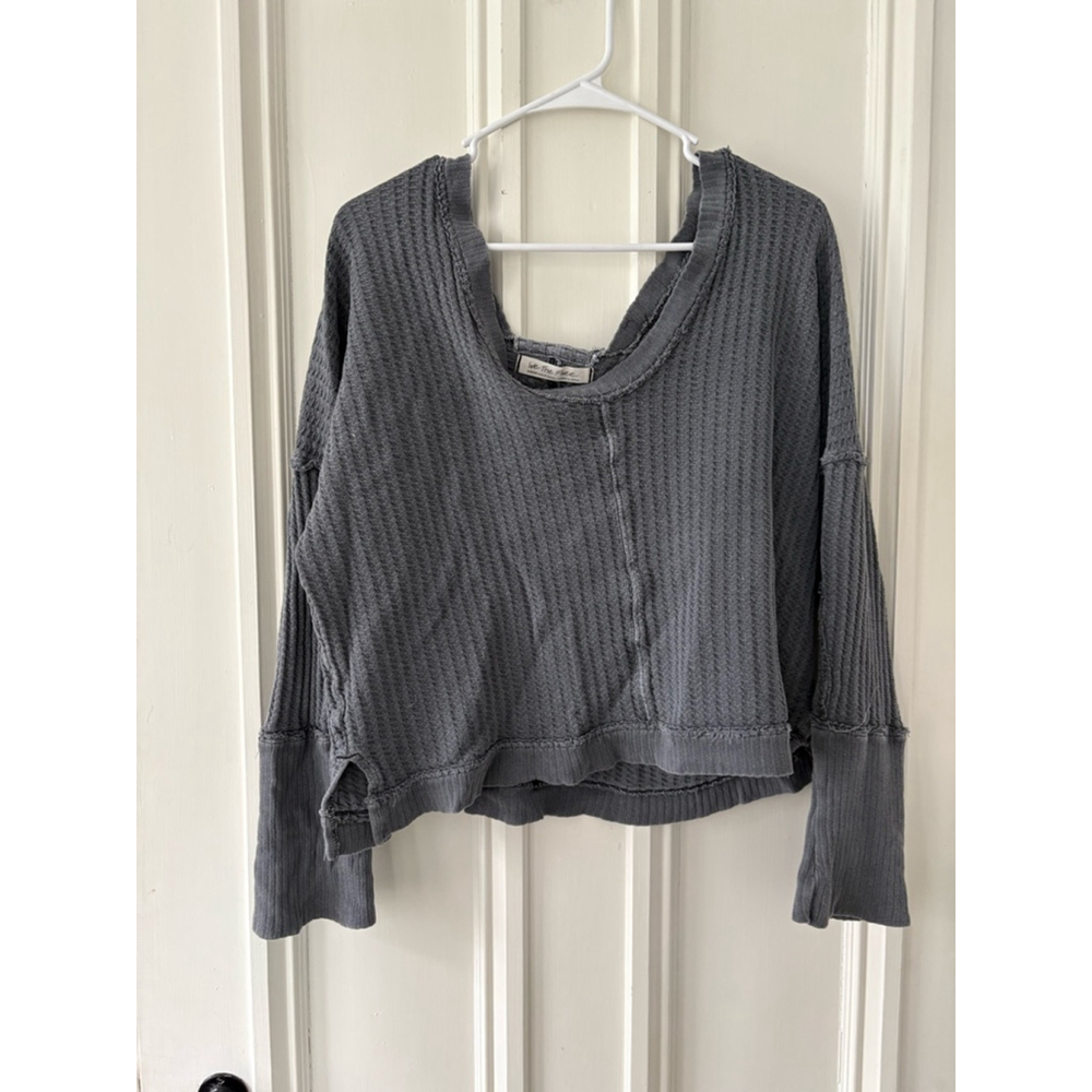 Free People gray long sleeve off shoulder thermal top M